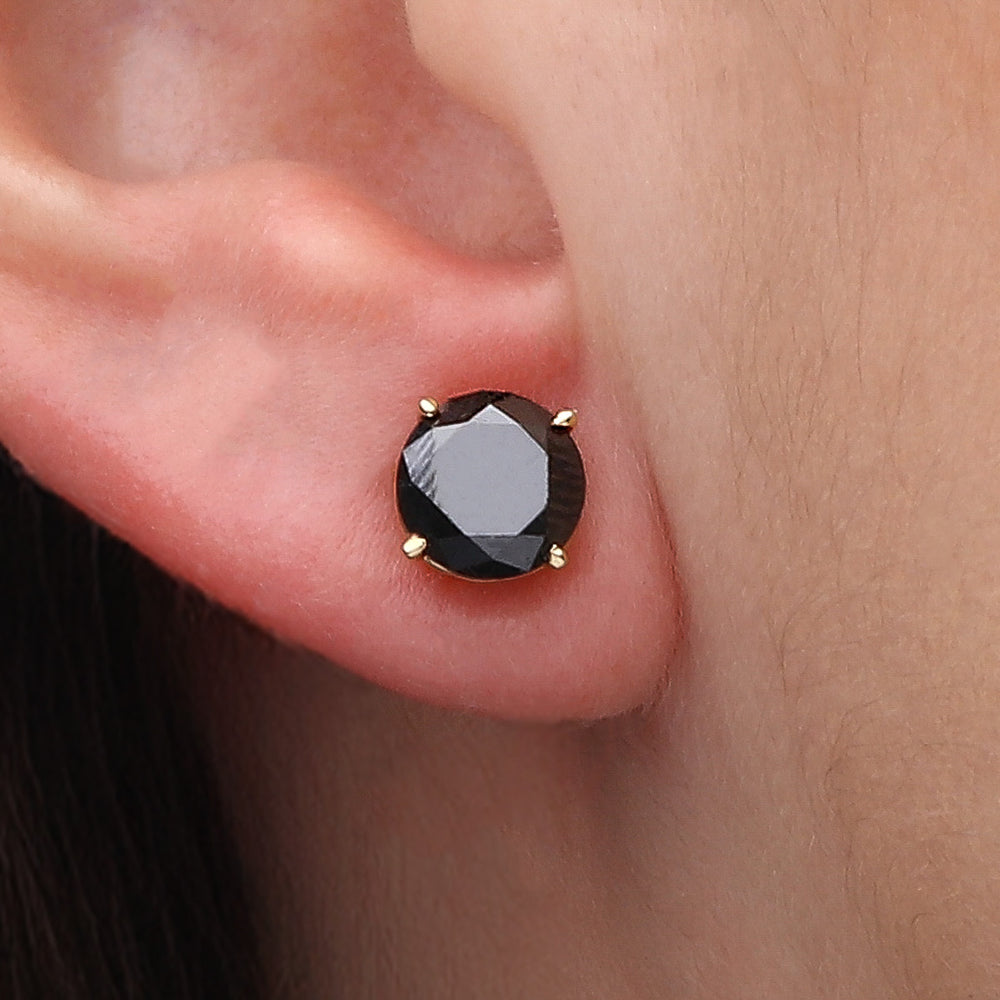 Par de Brinco de Ouro Amarelo com Diamante Negro