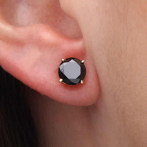 Par de Brinco de Ouro Amarelo com Diamante Negro