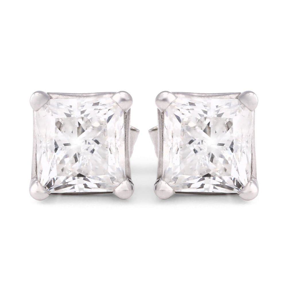 137740-Par de Brinco em Ouro Branco com Diamante Princess Cut