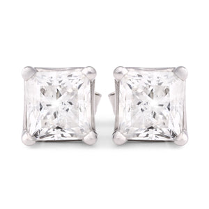 137740-Par de Brinco em Ouro Branco com Diamante Princess Cut