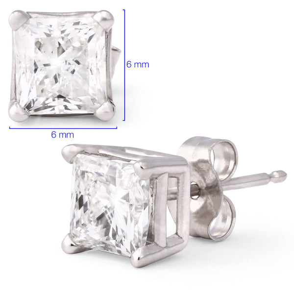 137740-Par de Brinco em Ouro Branco com Diamante Princess Cut