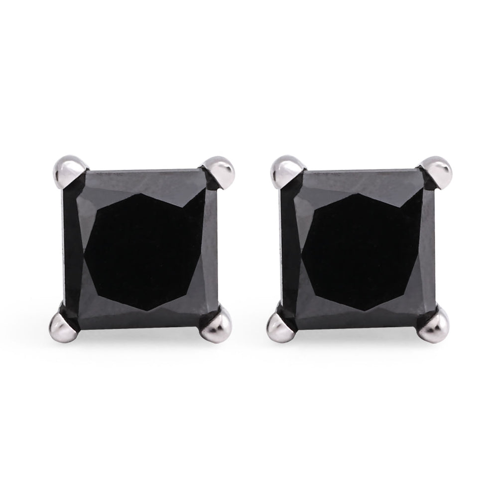 137836-Par de Brinco dem Ouro Branco com Diamante Negro