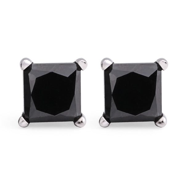 137836-Par de Brinco dem Ouro Branco com Diamante Negro
