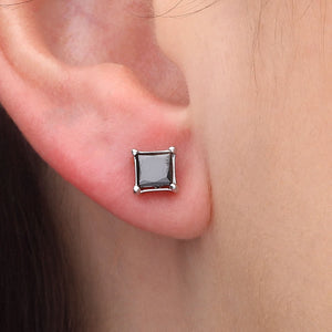137836-Par de Brinco dem Ouro Branco com Diamante Negro