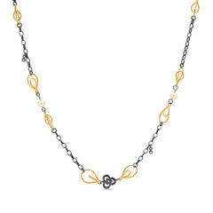 138123-Colar Linha Kurtulan em Prata 925 e Ouro Amarelo 18 k com Diamantes e Perolas