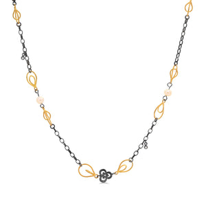 138123-Colar Linha Kurtulan em Prata 925 e Ouro Amarelo 18 k com Diamantes e Perolas