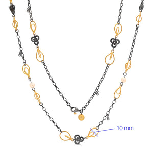 138123-Colar Linha Kurtulan em Prata 925 e Ouro Amarelo 18 k com Diamantes e Perolas