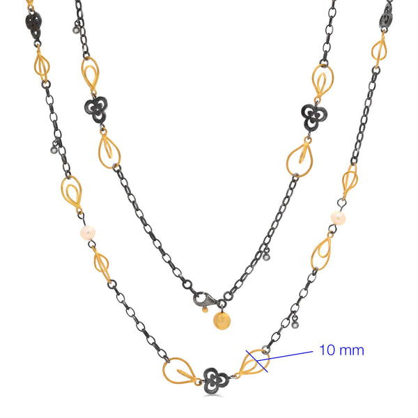 138123-Colar Linha Kurtulan em Prata 925 e Ouro Amarelo 18 k com Diamantes e Perolas