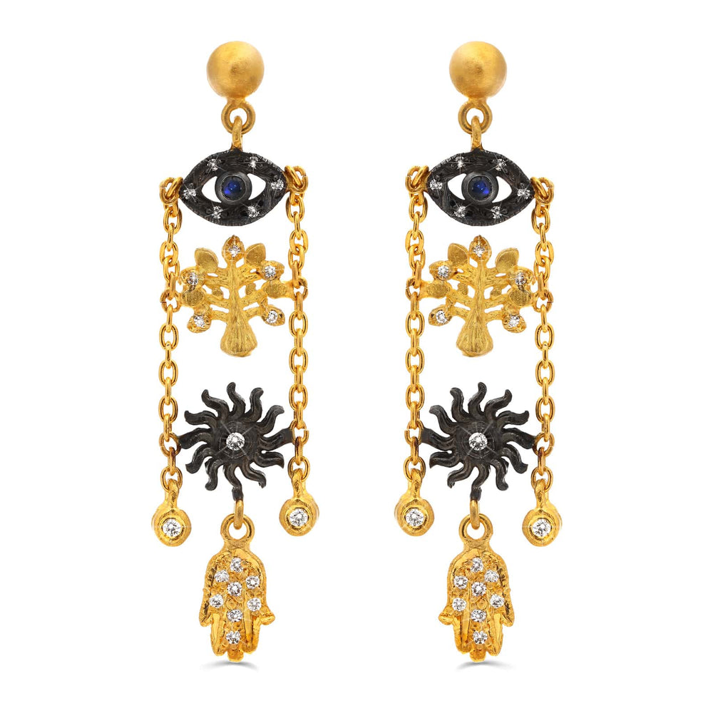 138131-Par de Brinco Linha Kurtulan em Ouro Amarelo 18k e Prata 925