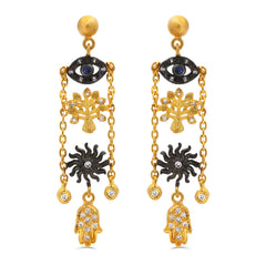 138131-Par de Brinco Linha Kurtulan em Ouro Amarelo 18k e Prata 925