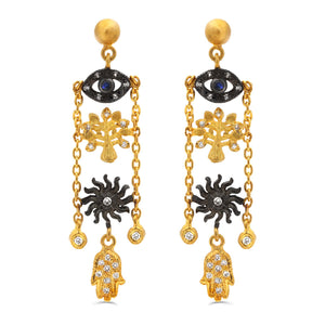 138131-Par de Brinco Linha Kurtulan em Ouro Amarelo 18k e Prata 925