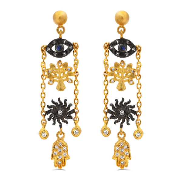 138131-Par de Brinco Linha Kurtulan em Ouro Amarelo 18k e Prata 925