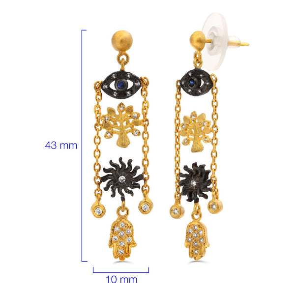 138131-Par de Brinco Linha Kurtulan em Ouro Amarelo 18k e Prata 925
