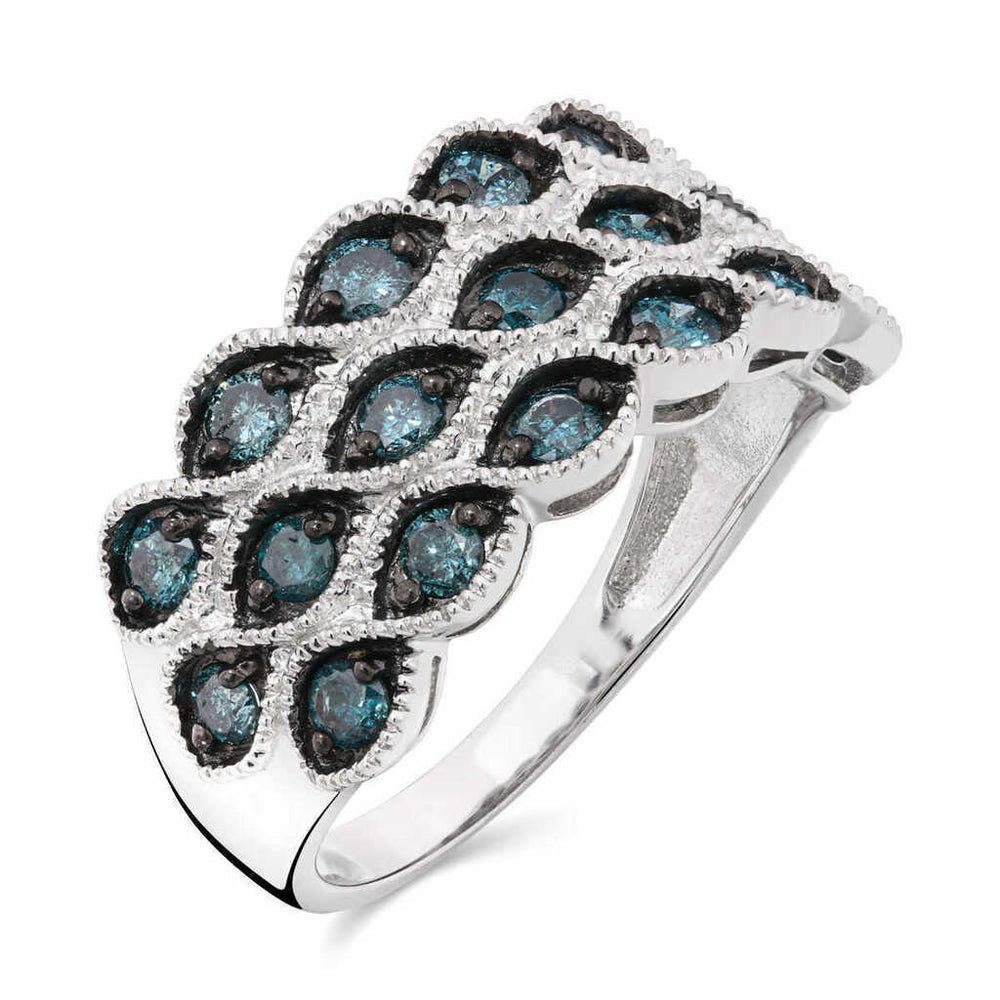 Meia Aliança em Prata 925 com Diamantes Azuis