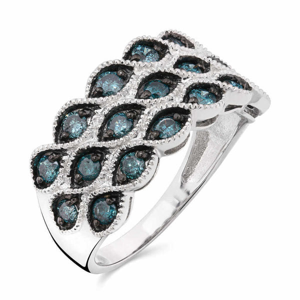 Meia Aliança em Prata 925 com Diamantes Azuis