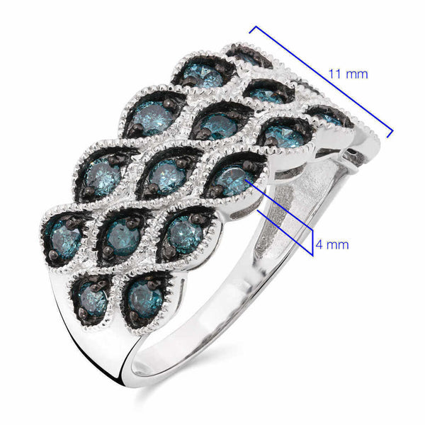 Meia Aliança em Prata 925 com Diamantes Azuis