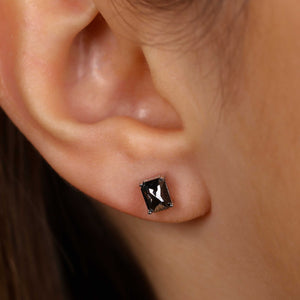 Par de Brinco em Prata 925 com Diamantes Negros