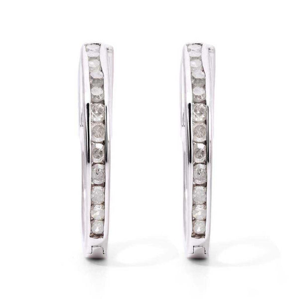 Par de Brinco Argola em Prata 925 com Diamantes Brancos