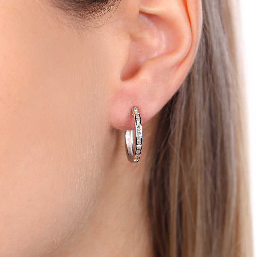 Par de Brinco Argola em Prata 925 com Diamantes Brancos