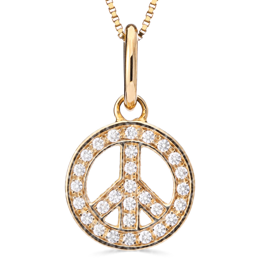 Corrente com Pingente Paz em Ouro Amarelo 18k com Diamantes
