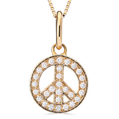 Corrente com Pingente Paz em Ouro Amarelo 18k com Diamantes