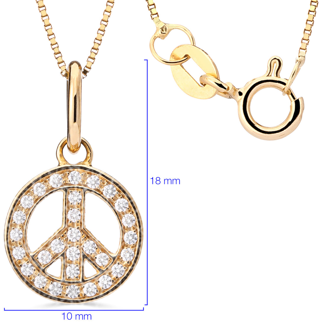 Corrente com Pingente Paz em Ouro Amarelo 18k com Diamantes