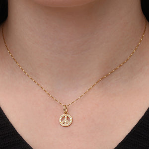 Corrente com Pingente Paz em Ouro Amarelo 18k com Diamantes