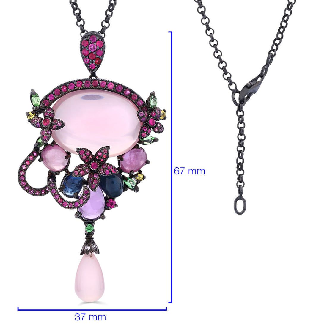 Pingente Broche Pedra Natural Rosa Com Mix de Pedras Prata