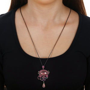 Pingente Broche Pedra Natural Rosa Com Mix de Pedras Prata
