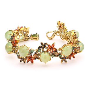 Pulseira de Prata Luxo Floral com Prenitas e Safiras Coloridas