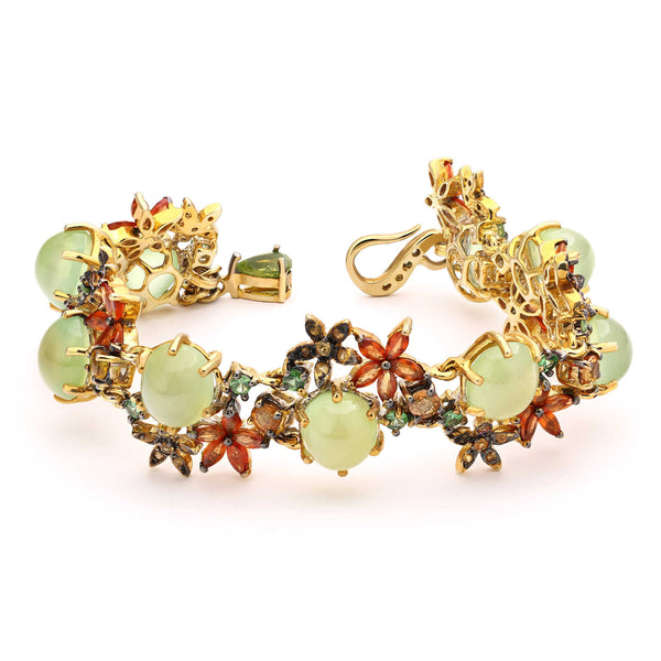Pulseira de Prata Luxo Floral com Prenitas e Safiras Coloridas