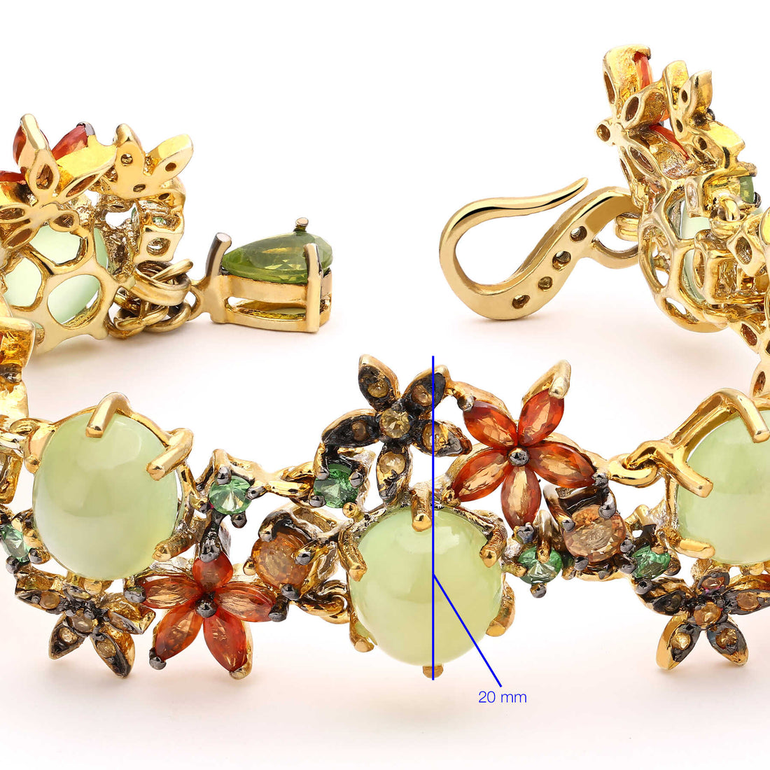 Pulseira de Prata Luxo Floral com Prenitas e Safiras Coloridas