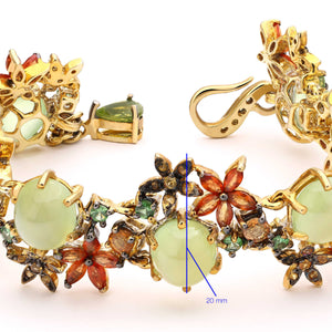 Pulseira de Prata Luxo Floral com Prenitas e Safiras Coloridas