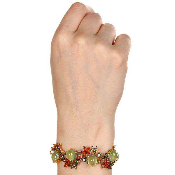 Pulseira de Prata Luxo Floral com Prenitas e Safiras Coloridas