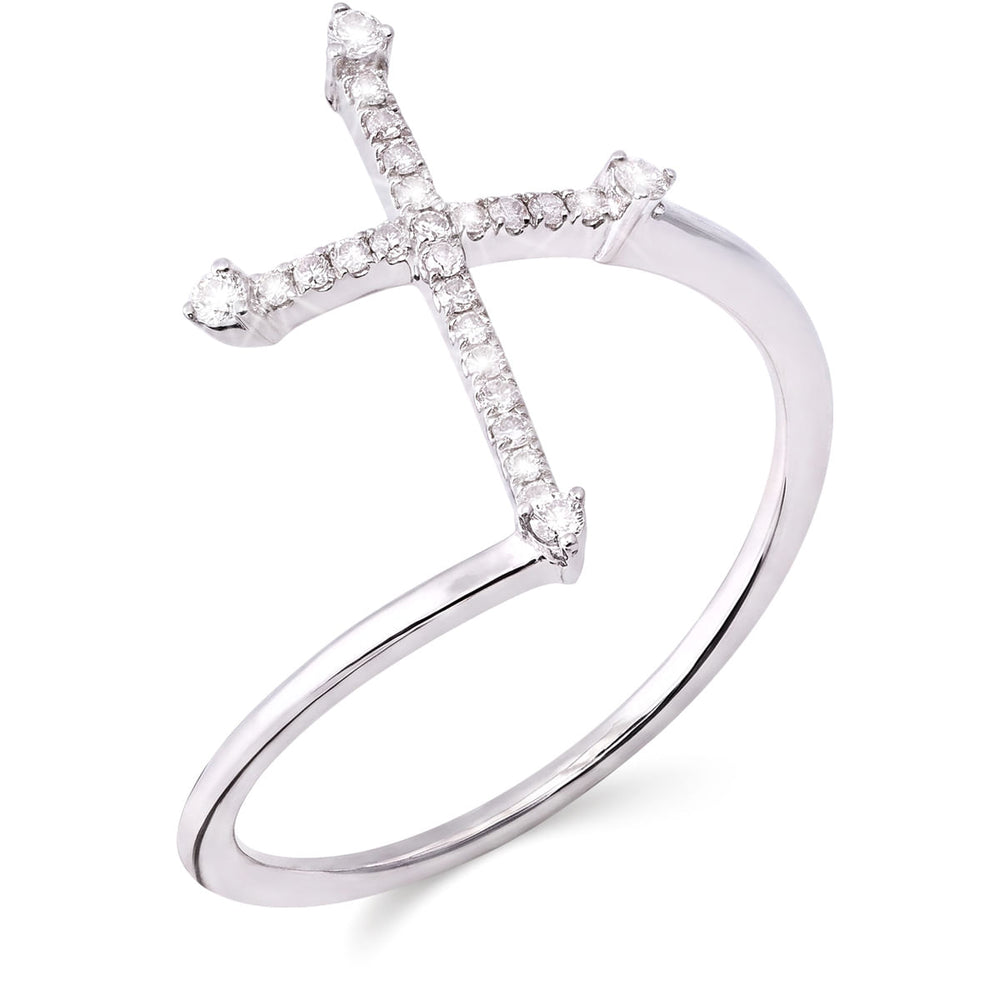 141386 - Anel em Ouro Branco 18k Cruz com Diamantes Aprox. 11 pts