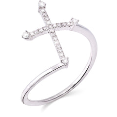 141386 - Anel em Ouro Branco 18k Cruz com Diamantes Aprox. 11 pts