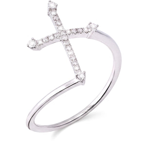 141386 - Anel em Ouro Branco 18k Cruz com Diamantes Aprox. 11 pts