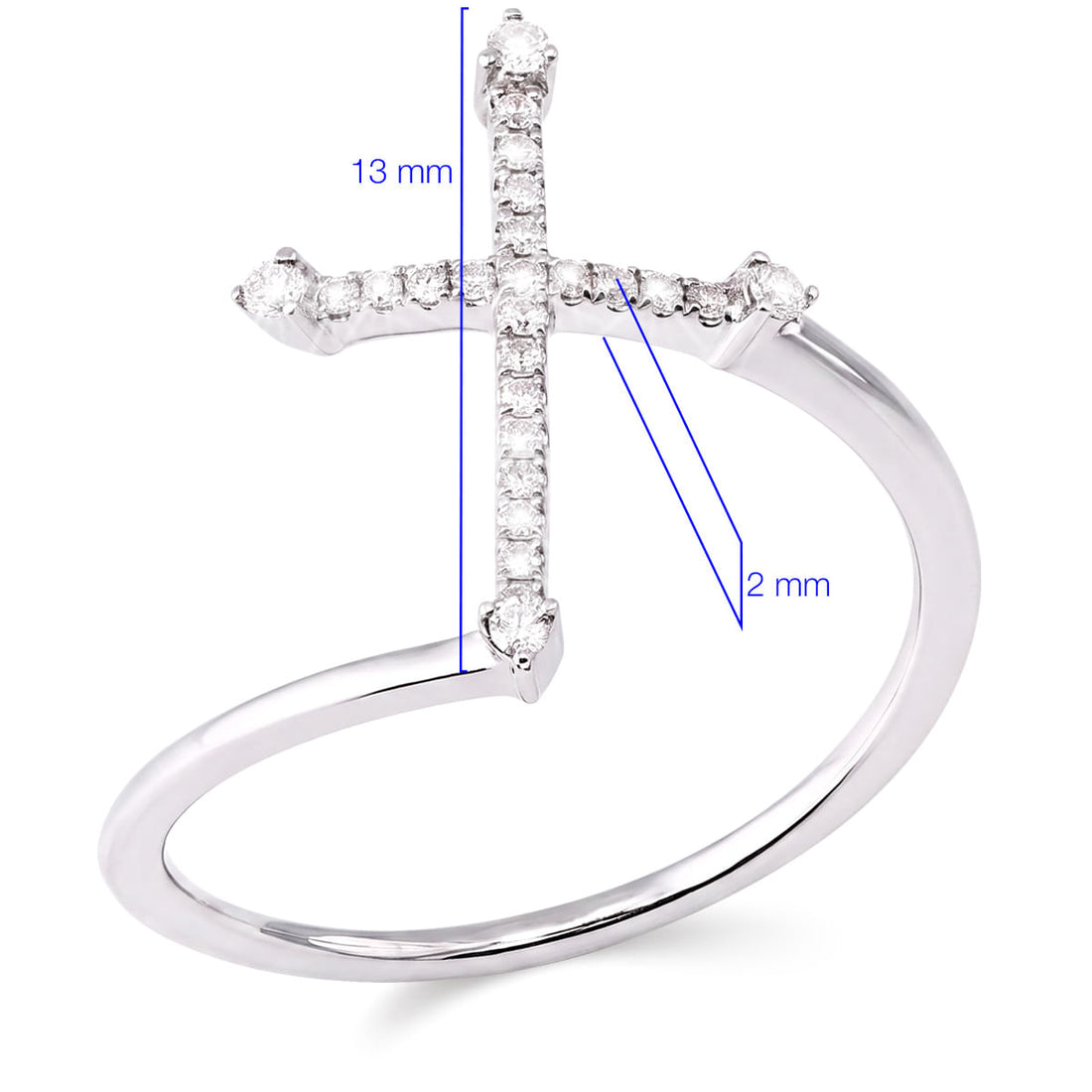 Anel em Ouro Branco 18k Cruz com Diamantes Aprox. 11 pts