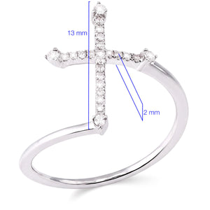 141386 - Anel em Ouro Branco 18k Cruz com Diamantes Aprox. 11 pts
