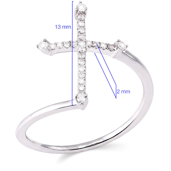 141386 - Anel em Ouro Branco 18k Cruz com Diamantes Aprox. 11 pts