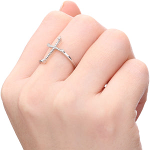 141386 - Anel em Ouro Branco 18k Cruz com Diamantes Aprox. 11 pts