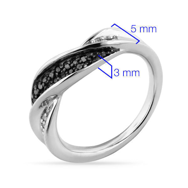 Conjunto de Prata Torcido com Diamantes Negros e Brancos