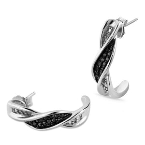 Conjunto de Prata Torcido com Diamantes Negros e Brancos
