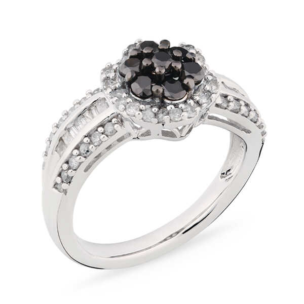 Anel em Prata 925 com Diamantes Brancos e Negros