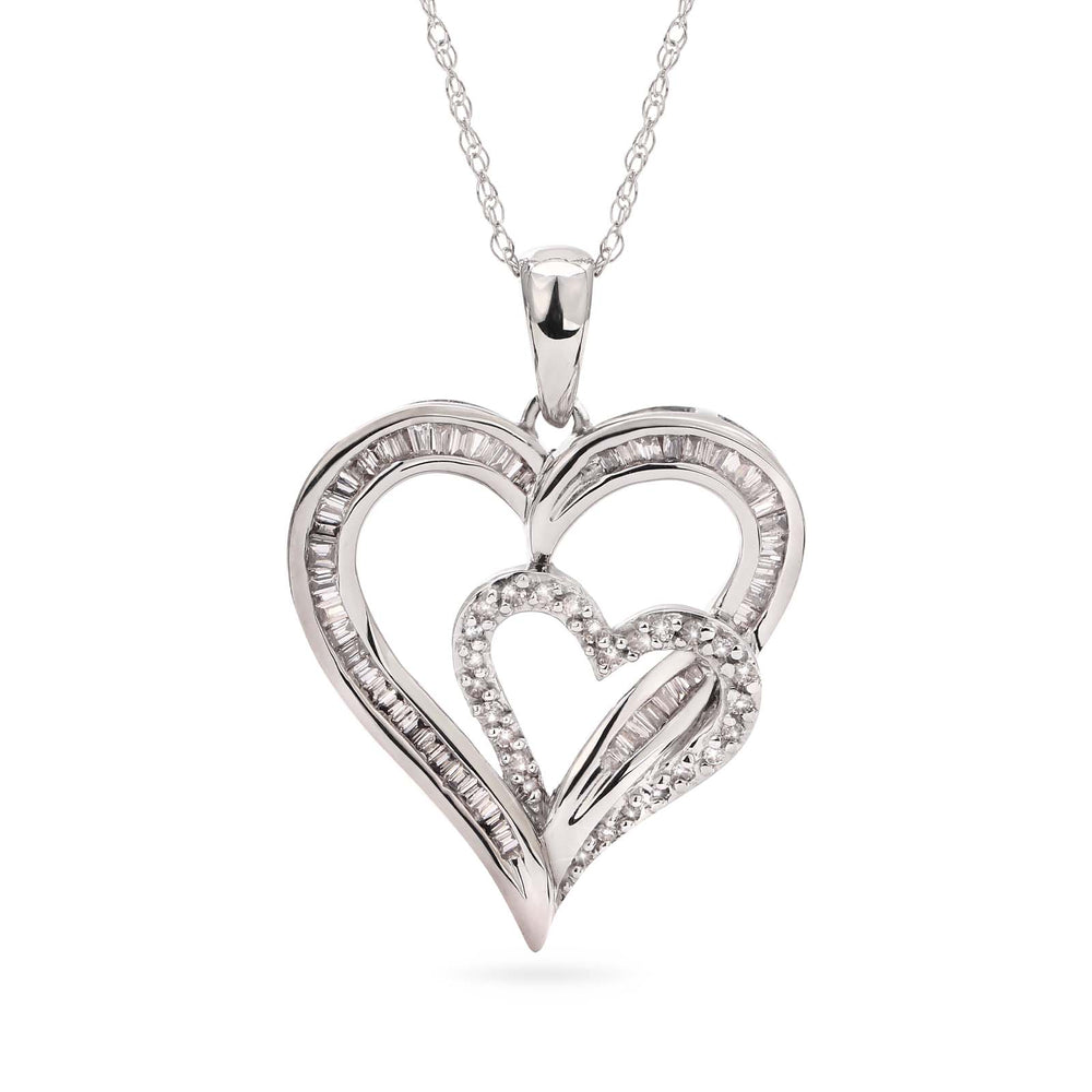 Pingente em Ouro Branco 10 k Corações com Diamantes
