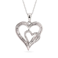 Pingente em Ouro Branco 10 k Corações com Diamantes