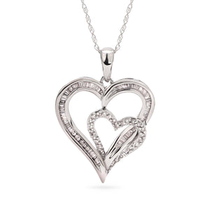 Pingente em Ouro Branco 10 k Corações com Diamantes