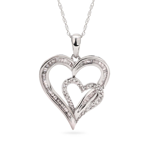 Pingente em Ouro Branco 10 k Corações com Diamantes