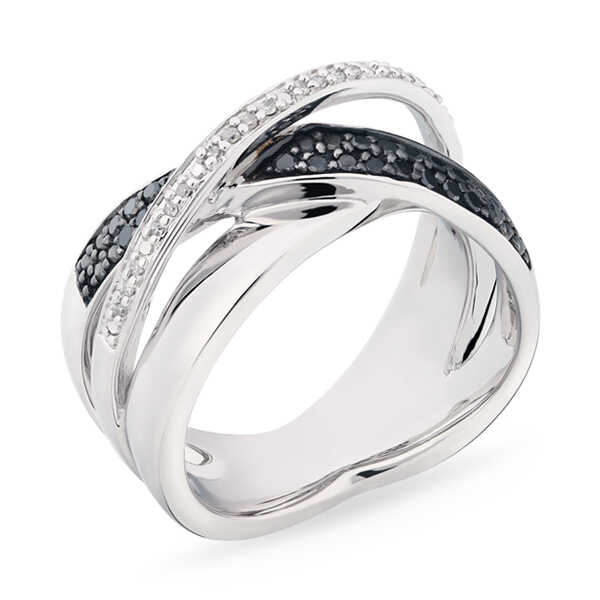 Anel de Prata X com Diamantes Negros e Brancos Aprox. 25 pts