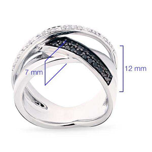 Anel de Prata X com Diamantes Negros e Brancos Aprox. 25 pts